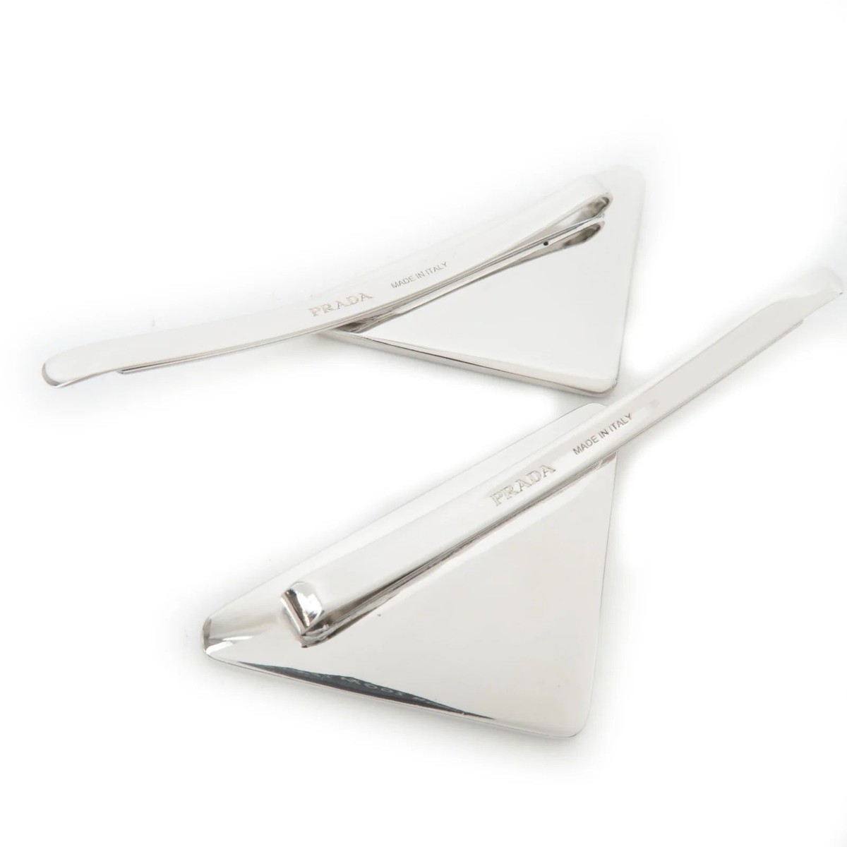 PRADA Set of 2 Triangle Logo Hair Clip Metal Silver Black  display picture 2