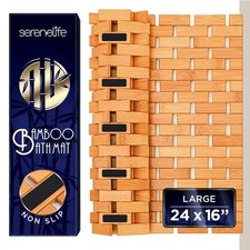 SereneLife Bamboo Floor Bath  Shower Mat with Extra Non-Slip Grips Natural 
