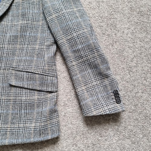 M&S Collection Luxus Blazer reine Schurwolle grau kariert Gr. 38 S Ellenbogenschützer - Bild 4 von 17