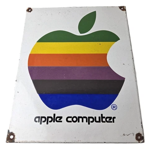 Vintage Apple Computers Sign - Authorized Dealer Service Gas Porcelain Sign