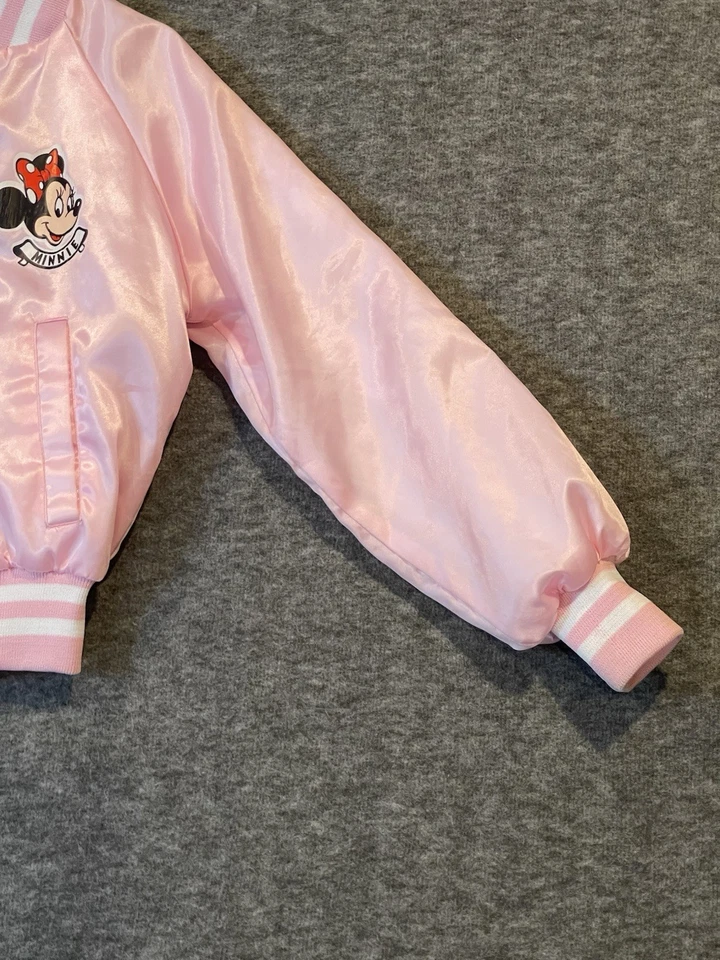 Chaqueta Bomber De Colección Disney Wear MINNIE Mouse Juvenil 10 Rosa Satinado Hecha en EE. UU. Broches a Presión Foto 4 de 4