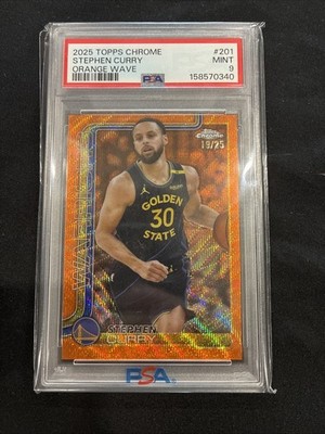 2025 TOPPS CHROME ORANGE WAVE #201 STEPHEN CURRY 19/25 PSA 9