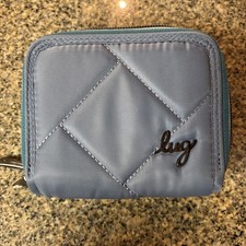 Lug Splits SE Silver Blue Zip-Around RFID Blocking Credit Card Wallet Excellent 