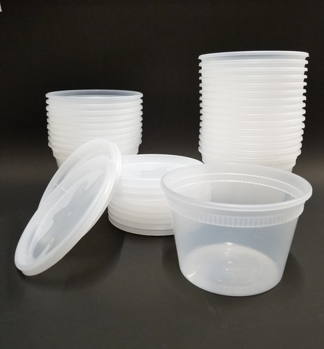 16 oz. (One Pint) Round Plastic Food Storage Deli Soup Containers Tubs with Lids - Picture 2 of 3