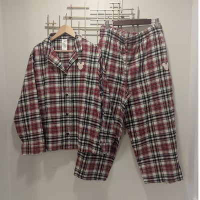 Disney Mickey Mouse Classic Plaid Pajama Set Women's Sz 1X 100% Organic Cotton