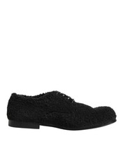 Dolce & Gabbana Men Black Riccio Shearling Dress Derby Men's Shoes