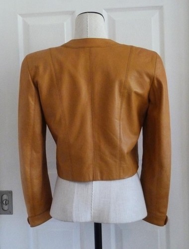 ESCADA Margaretha Ley Vtg 80s Camel Leather Mod Big Grommets Logo Crop Jacket 36 - Bild 2 von 23