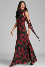 Sachin Babi Ruby Tea Roses Kayla Floral Crinkle Georgette Gown Size 4 325