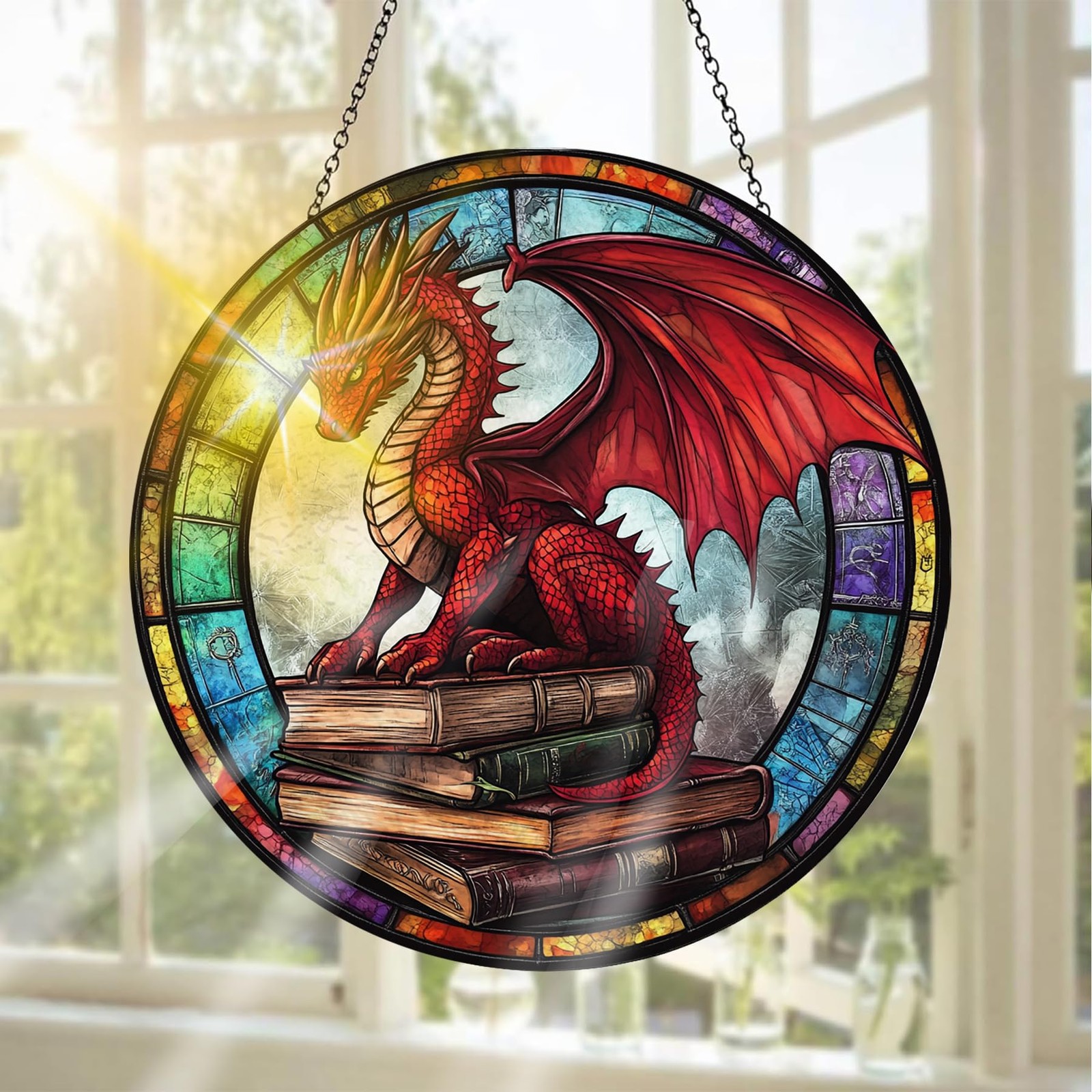 Dragon attrape-soleil en vitrail, cadeau idéal de décoration suspendue animaux
