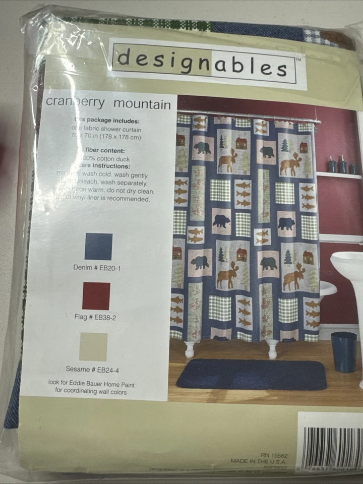 Designables Fabric Shower Curtain Cranberry Mountain Cabin Country 70"x70” - Image 2 of 4