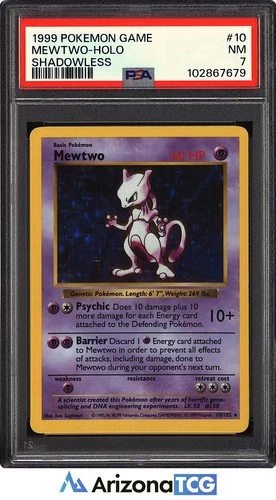 Pokemon 1999 Mewtwo 10/102 Holo Rare Base Set Shadowless PSA 7
