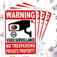 4-Pack Private Property No Trespassing Signs,10x7 Inch 24 Hour Video Surveillanc