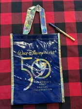 Walt Disney World 50th Anniversary Gold Castle Reusable Tote Bag  (9"x12" SMALL)