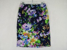 Lauren Ralph Lauren Women Size 6 Navy Floral Pencil Skirt Cotton Blend Lined