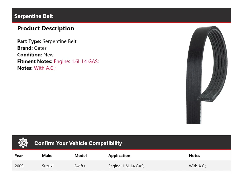 For 2009 Suzuki Swift+ 1.6L L4 GAS Serpentine Belt Gates - Image 2 of 4