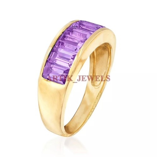 Natural Amethyst Gemstone with Gold Plated 925 Sterling Silver Women's Ring 3706 - Picture 7 of 10