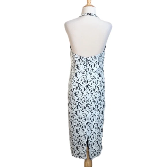 OFF WHITE Abito SHOSHANNA Uma taglia 8 nuovo Halter nero con sovrapposizione pizzo bianco sporco nuovo con etichette