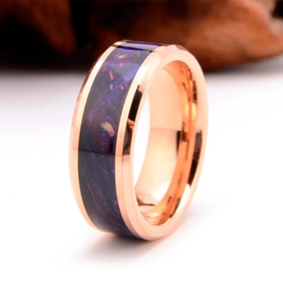 Mens Rose Gold 8mm Tungsten Wood Wedding Band with Elder Wood Inlay - CLOSEOUT