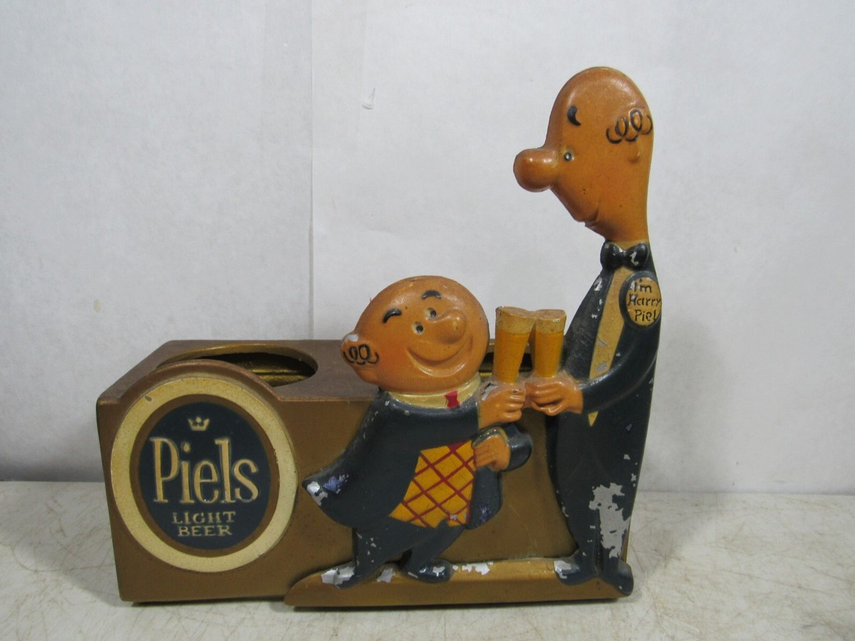 Vintage Piels Beer Bert & Harry Cast Metal Caddy Straw Swizzle