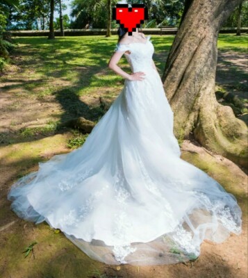 chinese dress ladies High Neck Long Sleeve Bow Lace Slit Sweep Train Wedding Dress  Pandrodressy