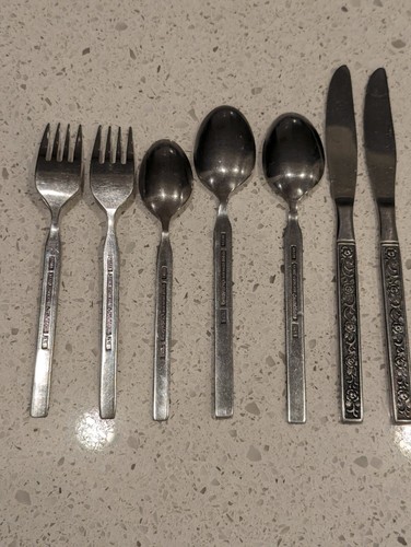 LOT of 7 Nasco Costellano Vintage Rose Floral Stainless Steel MCM Korea Flatware - Picture 4 of 6