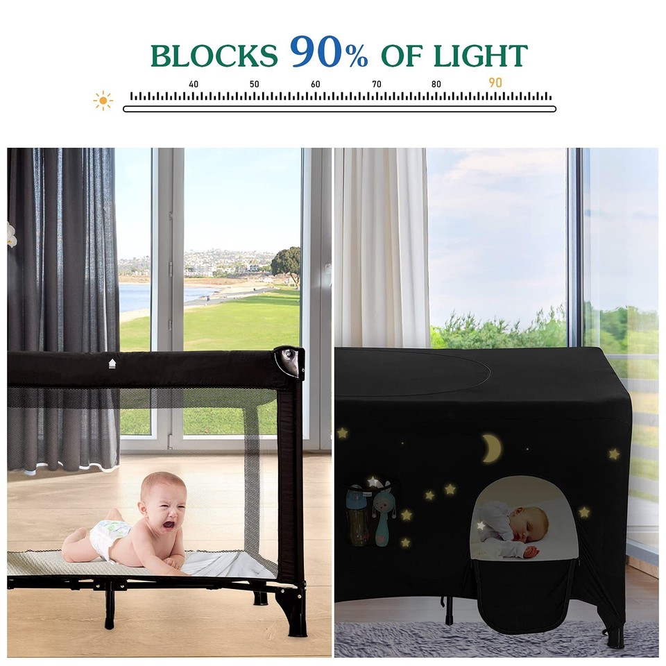 Hiaksedt Pack N Play Blackout Cover Baby Crib Tent Canopy Sleep Pod