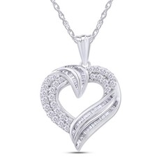 3.20 Ct Round Baguette Simulated Diamond Heart Pendant 14K Gold Plated Silver