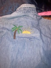 Vintage Rare 1960 s Wrangler Embroidered Beach And Flowers Jean Shirt Pearl Snap
