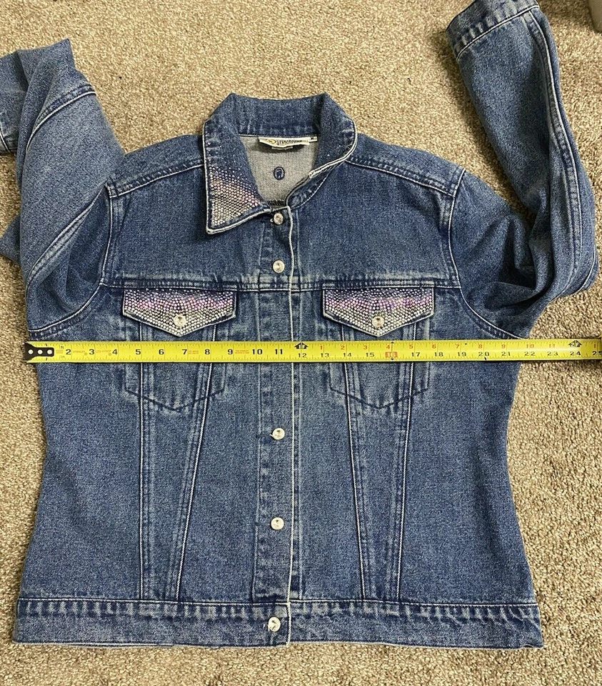 Chaqueta vaquera Christine Alexander azul oscuro cristales de Swarovski talla mediana para mujer Foto 3 de 4