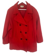 1990s Ladies Vintage Mario De Pinto Peacoat 100% Pure New Wool Red Xl Uk Size 18