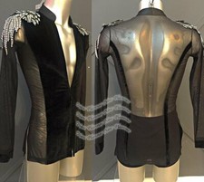 M519 Men Ballroom Latin/Rhythm/ Salsa Competition Dance shirt black L