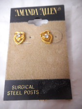Amanda Allen Happy Face Smiles Pierced Earrings Gold Tone Surgical Steel Posts
