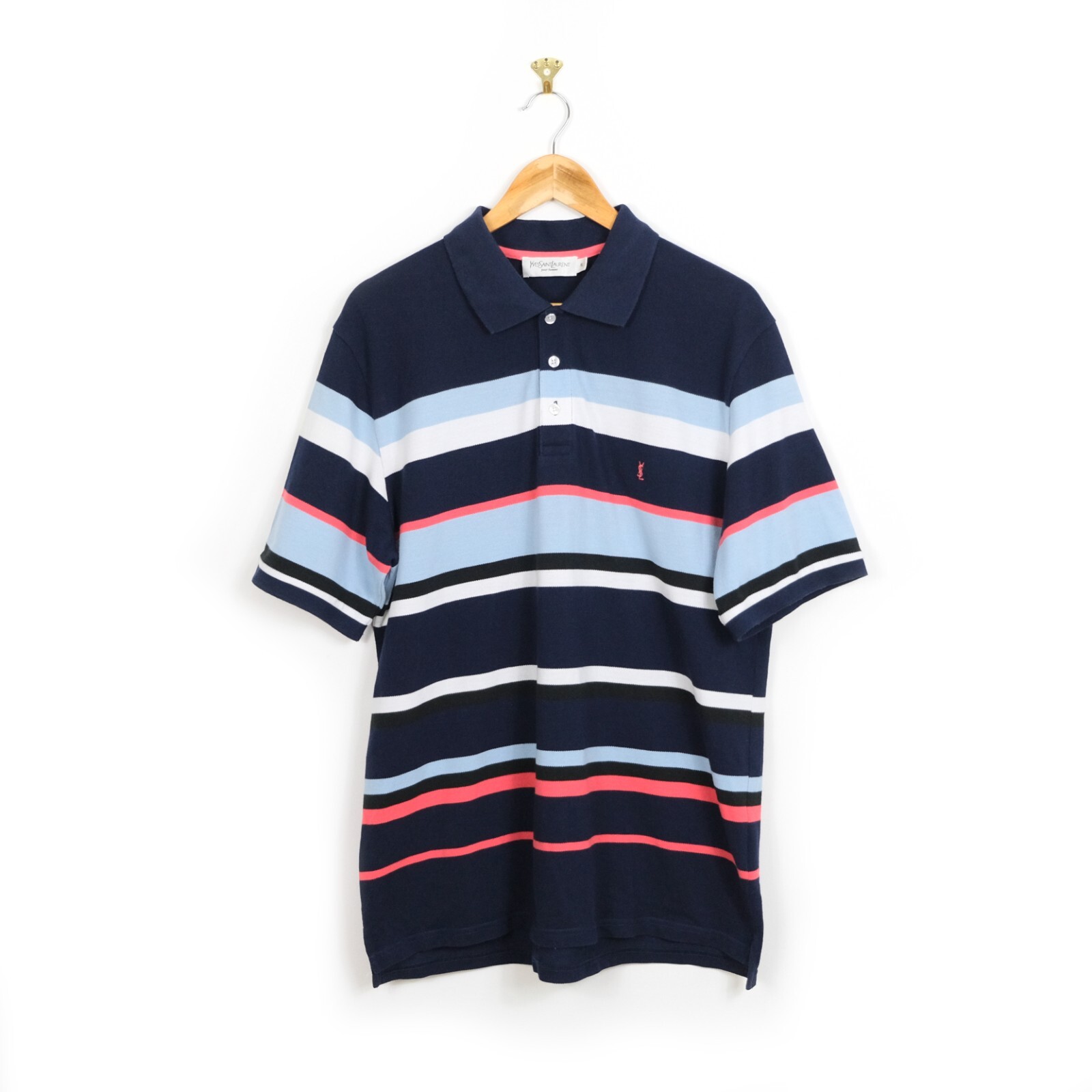 T shirt polo vintage Yves Saint Laurent XL rosso navy blu cotone manica corta"