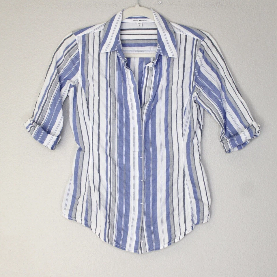 Camisa James Perse Estándar Mujer Talla 1 Botón Medio Puño Manga Ajustada Carrera Foto 3 de 4