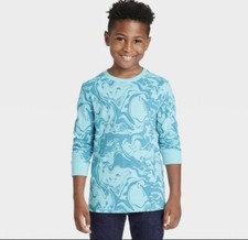 Boys' Long Sleeve Marbled Print T-Shirt - Cat  Jack Blue S 6/7