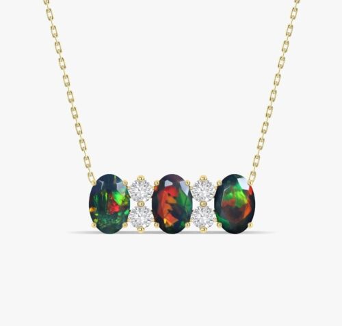 Black Opal Necklace | Fire Opal Necklace | Minimalist Necklace | Gift for her - Afbeelding 1 van 5