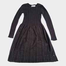 Molo Girl's Cameron Black Metallic Stripe Long-sleeve Sweater Dress - size 9/10