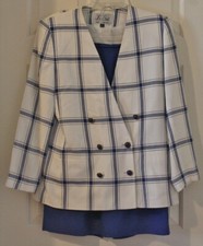 VTG Le Suit Women's Career 2 Piece Skirt Suit - Blue  White -Size 10- EUC