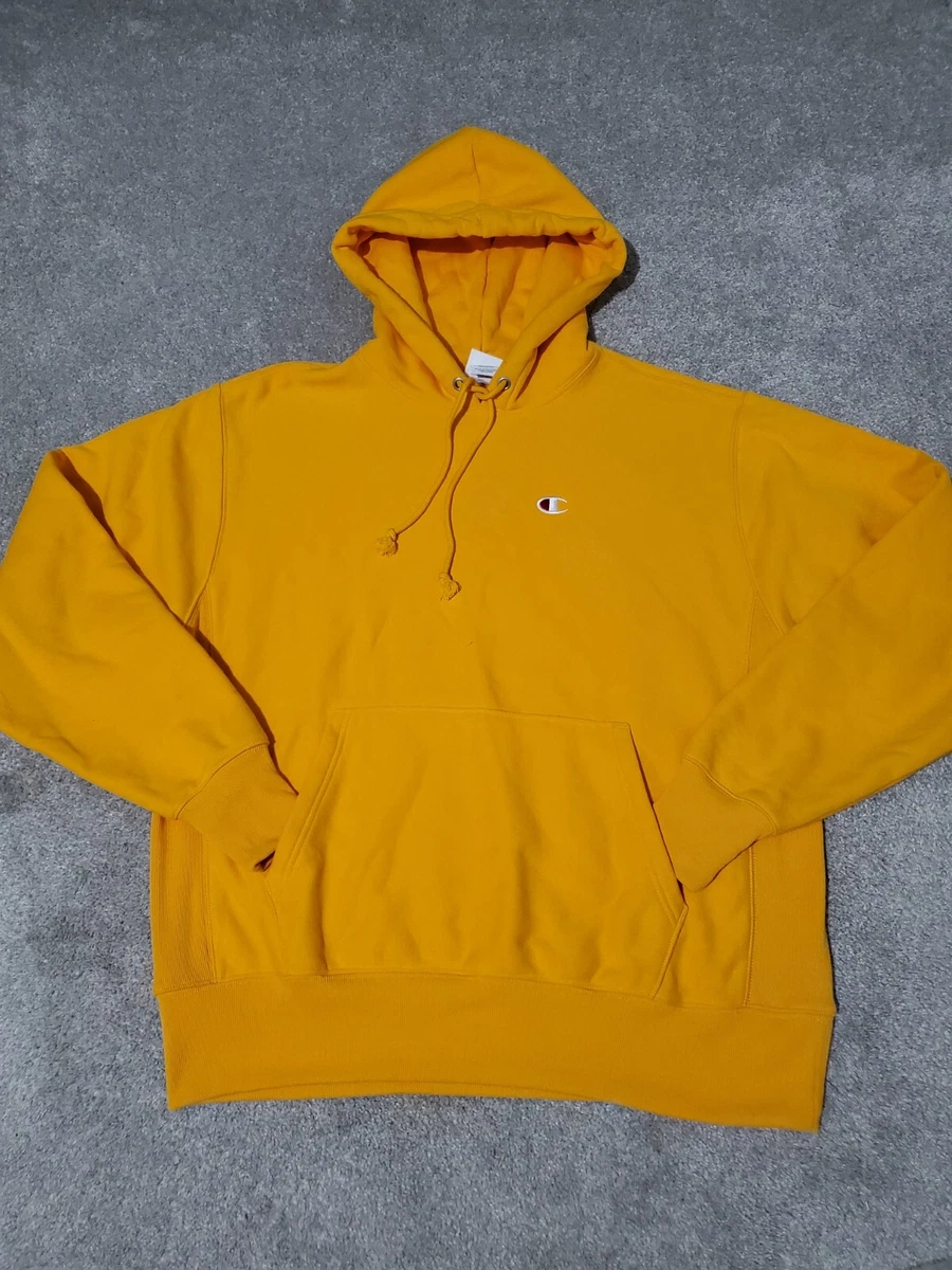 Champion Reverse Weave Hoodie Mens Size Large Yellow Pullover