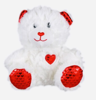 Greenbrier Small White  Fluffy Valentine Teddy Bear 5'' Plush Embroidered Eyes 6 