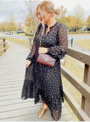 black dress with gold spots Baltic Born Womens Eclipse Sequin Midi Dress | Black + Gold
