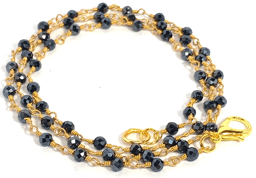 3-4MM Coated Silver Spinel Gold Plated Rosary Chain Rondelle Gemstone Necklace - Picture 2 of 5