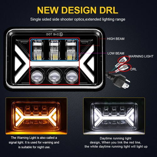For Chevrolet K10 K20 K30 1981-1986 Pair 4x6" LED Headlights DRL High/Low Beam - Picture 4 of 12