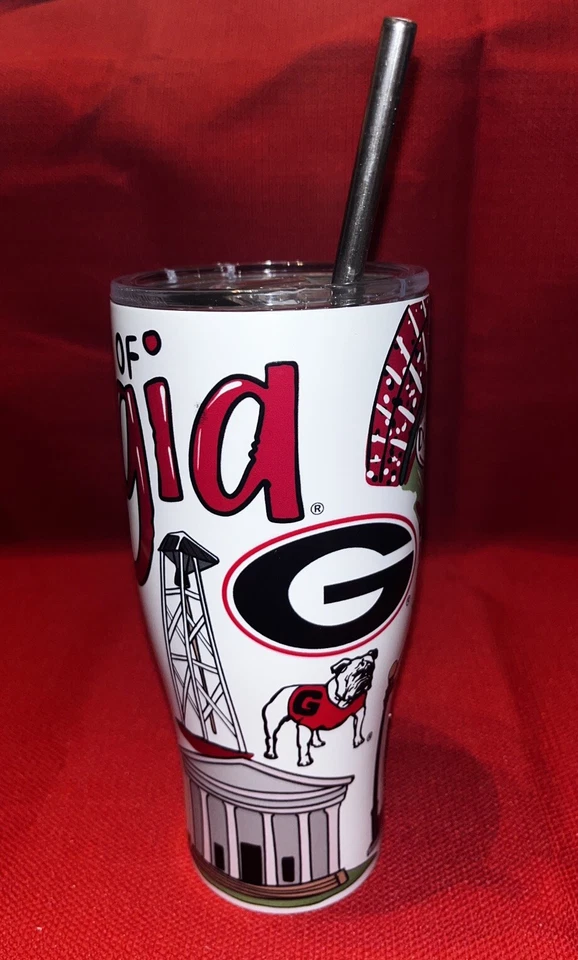 University of Georgia Bulldogs Insulated Tumbler W Straw Excellent Condition - Image 3 of 4