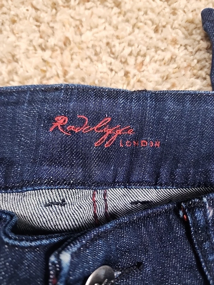 Jean para mujer Radcliffe London sw3 3" espalda alta pierna ancha talla 31 elástico lavado oscuro Foto 4 de 4