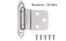 25 New Pairs Satin Nickel 3/8" Overlay Decorative Self Closing Face Mount Hinges