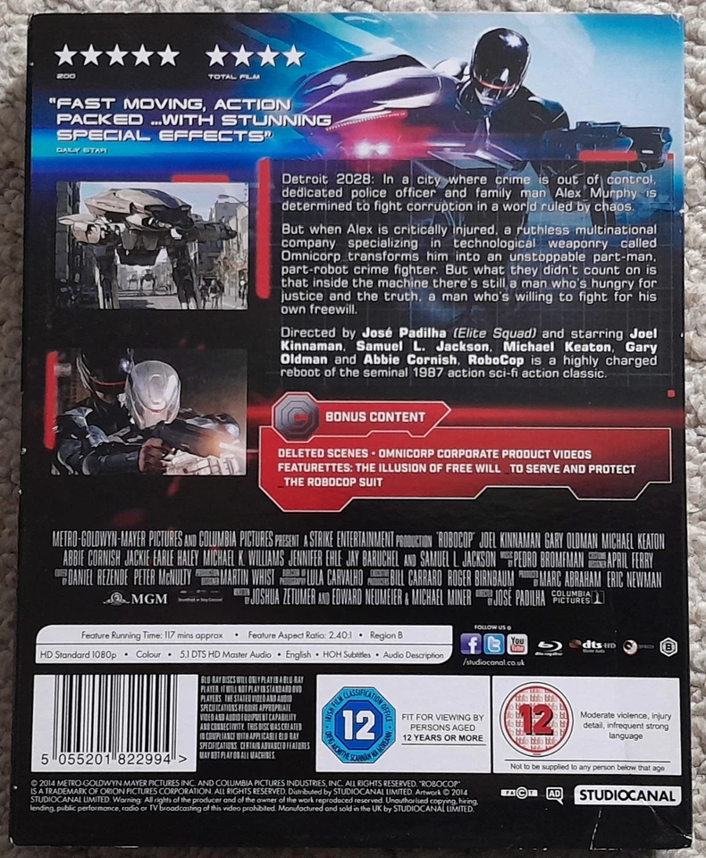 ROBOCOP BLU-RAY + LENTICULAR SLIP COVER JOEL KINNAMAN - Image 2 of 2