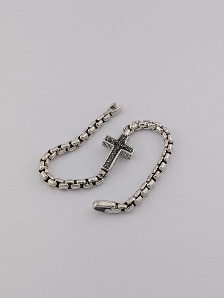 David Yurman 5mm Cross Station Bracelet Sterling Silver with Black Diamonds 8.5 - Image 4 of 4