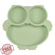 IDVVSSX Silicone Baby Plate Owl Suction Toddler Green Dish