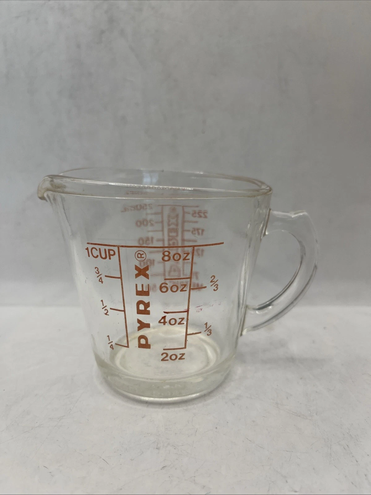1980s PYREX 1 Cup 8 Oz. 250 ML Glass Measuring Cup Mixing Bowl Red Letter USA